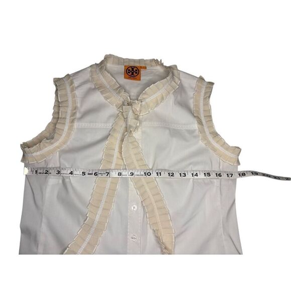 Tory Burch Prudence cream colored sleeveless blouse with ruffles neck tie - 2 - Picture 6 of 9